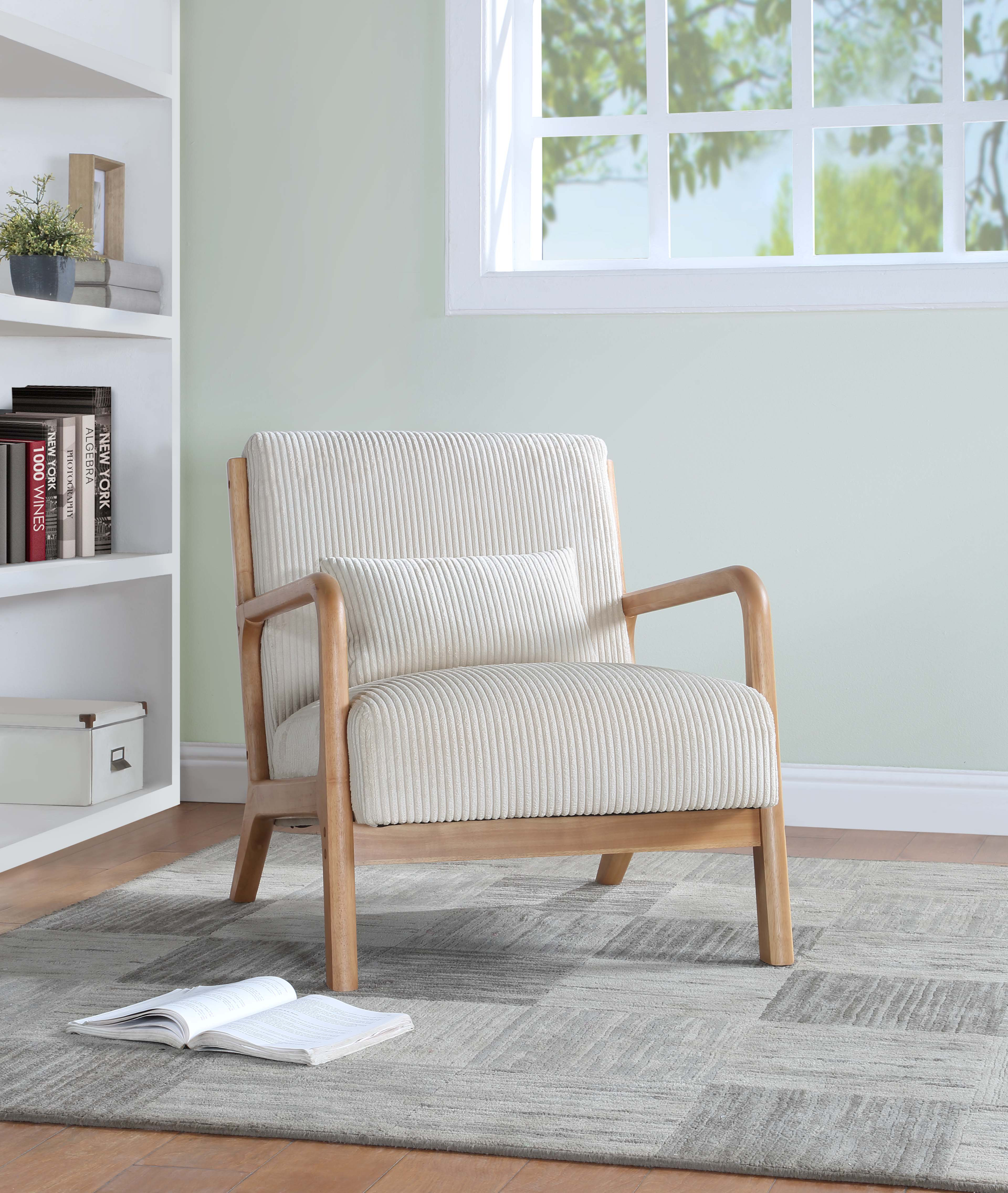 Modern Transitional Sand Hued Textured Fabric Upholstered 1Pc Chair Attached Cushion Living Room Furniture