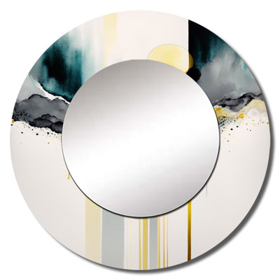 Pennyann Abstract Transitional Shapes Black V - Abstract Shapes Mirror, Modern Round Decorative Wall Mirror, Printed Metal Art