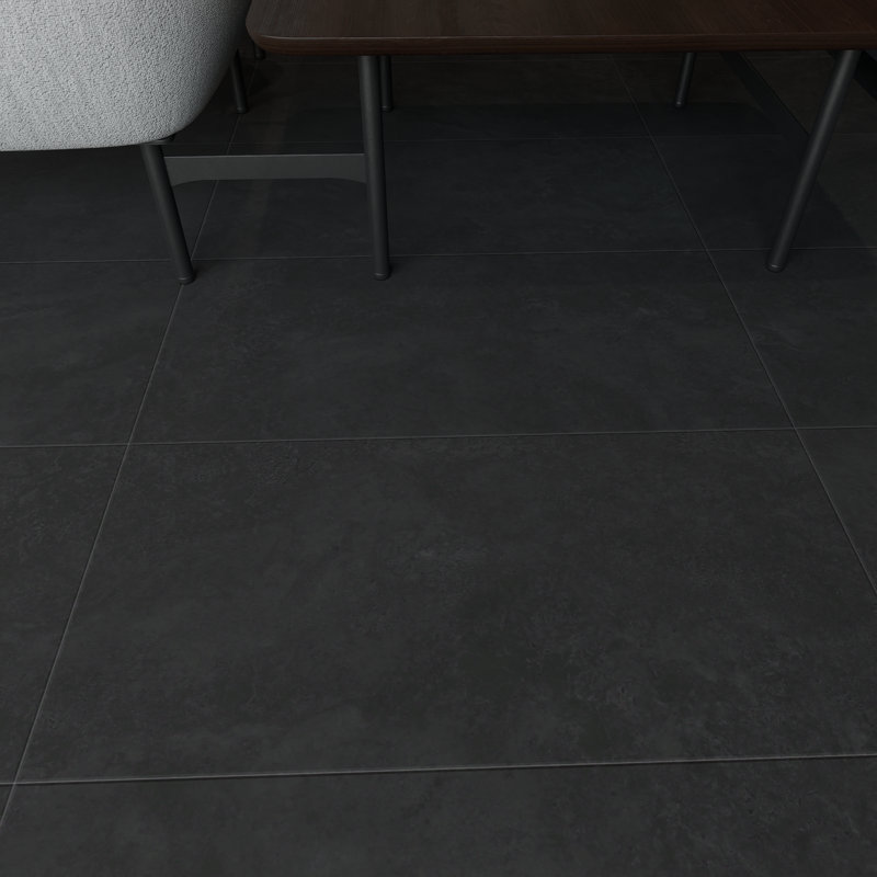 Nextar 12" x 24" Limestone Look Matte Porcelain Tile, Nero Black