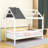 Twin Size Wood House Bed With Fence-1530395698