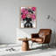 Art floral sur toile en forme de pot de fleurs roses et renoncules roses-132731827