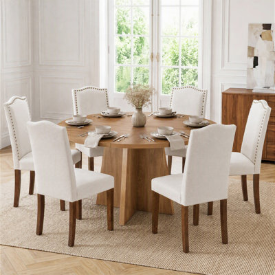 Ensemble de table de salle à manger ronde à piédestal avec chaises rembourrées de 2/4/6 pièces, table en bois multi-finitions pour la salle à manger et la cuisine