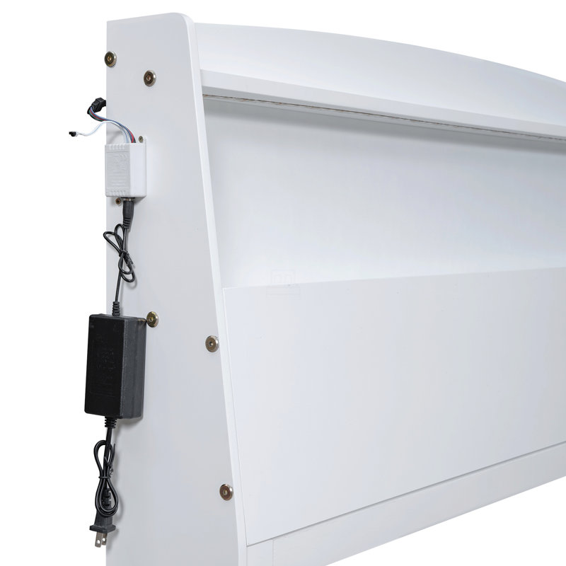 Lit plateforme avec tête de lit à DEL avec rangement, lit gigogne simple et 3 tiroirs, Double