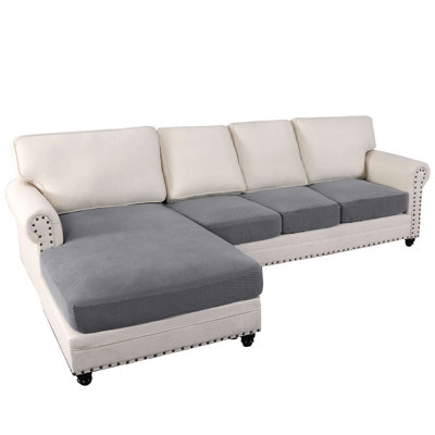 4 Pieces L Shape Chaise Cushion Cover for Both Left/Right (XL Sofa 3 Seater + 1 Chaise, Ivory)