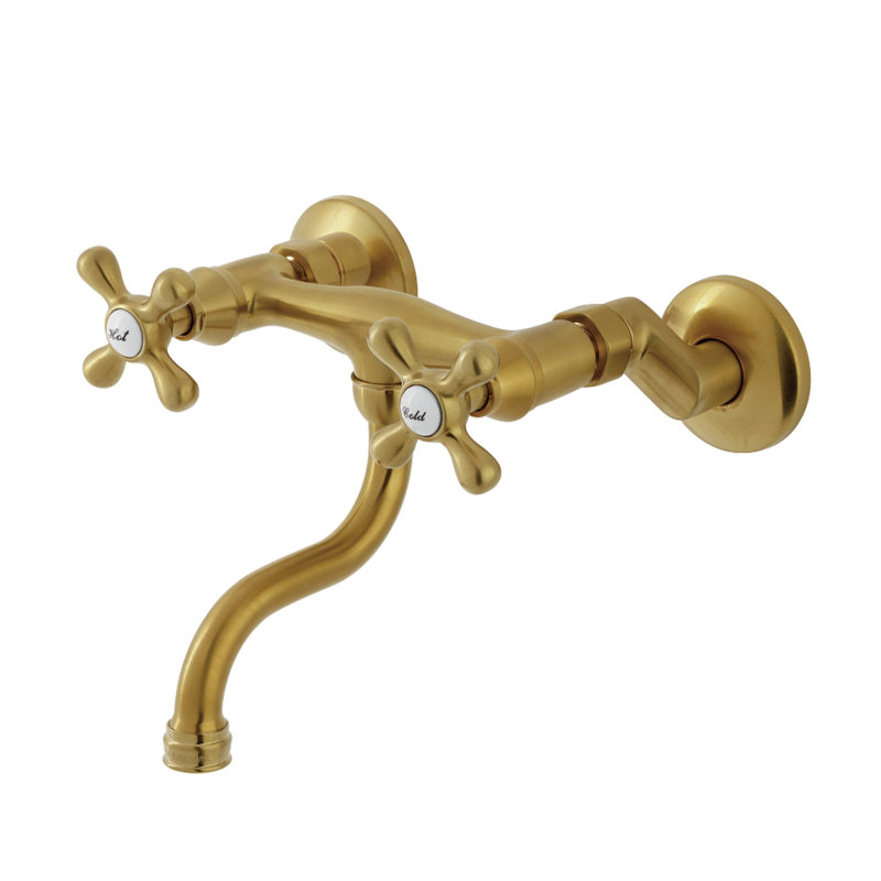 Kingston Brass Kingston Two-Handle 2-Hole Wall Mount Bathroom Faucet, Brushed Brass