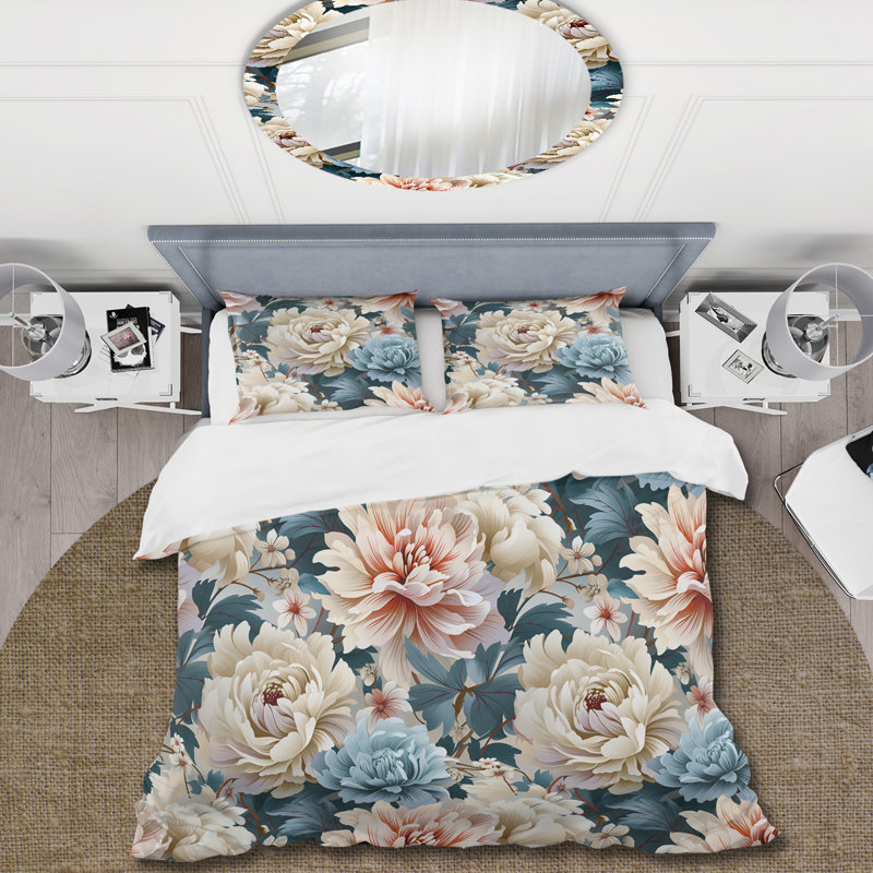 Bkye Rainbow Florals Damask Elegance - Ensemble de housse de couette damassé