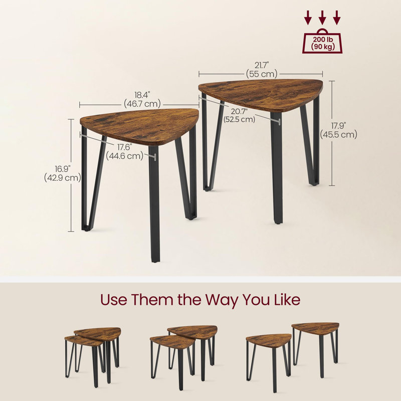 Nesting Small Stacking Side Table Coffee Table (Set of 2), Rustic Brown
