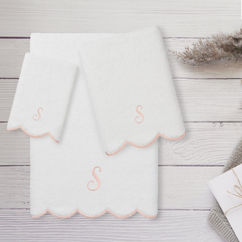 Ensemble de serviettes personnalisées 100% coton turque ADORNIA 3 pièces Linum Home Textiles, S, Blanc / Rose
