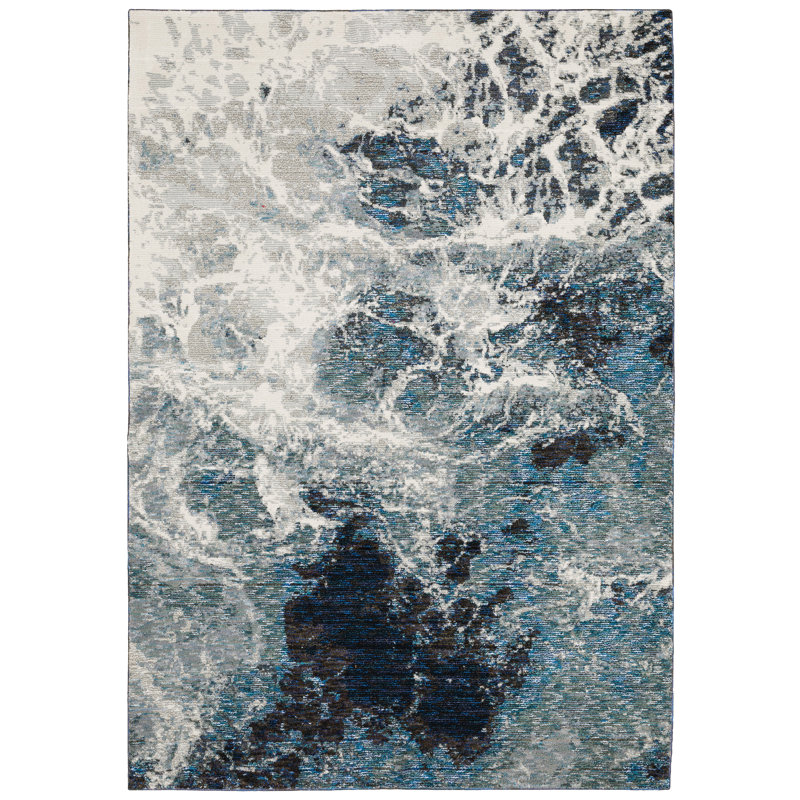 Tapis bleu abstrait Ronny, Forme rectangulaire 1 pi 10 po x 3 pi 2 po