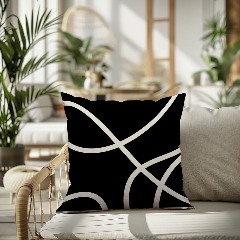 Oreiller carré réversible intérieur / extérieur Vie Abstract, H 19 po x l 19 po, Noir, noir, noir, noir