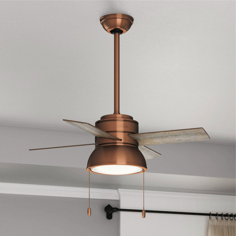 36" Loki 4 - Blade Standard Ceiling Fan with Light Kit Included, Weathered Copper