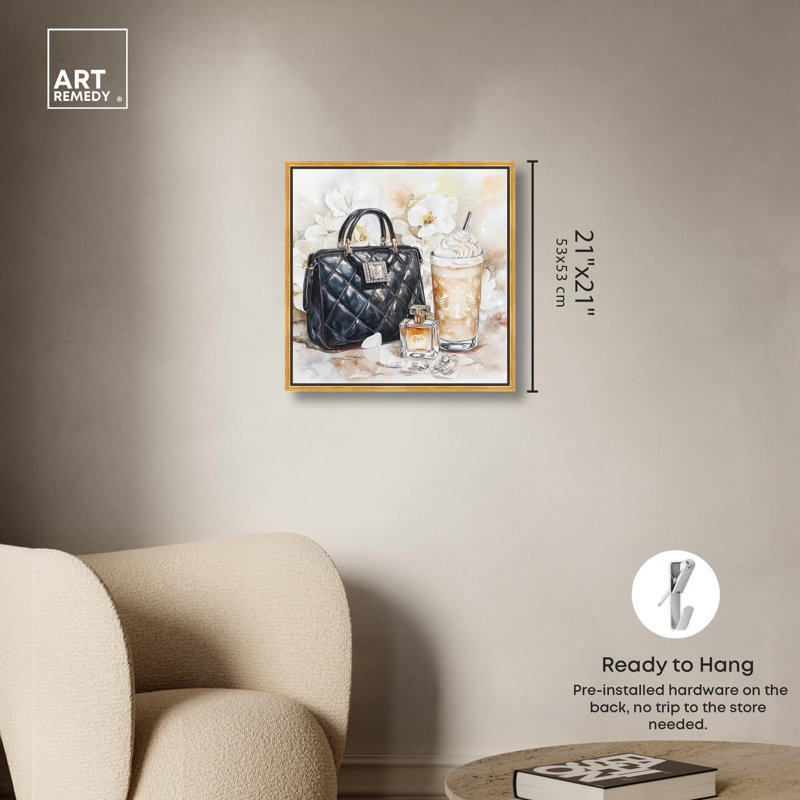 Trinkets and White Floral Canvas, reproduction d'art sur toile , H 21 po x l 21 po, Cadre flottant doré