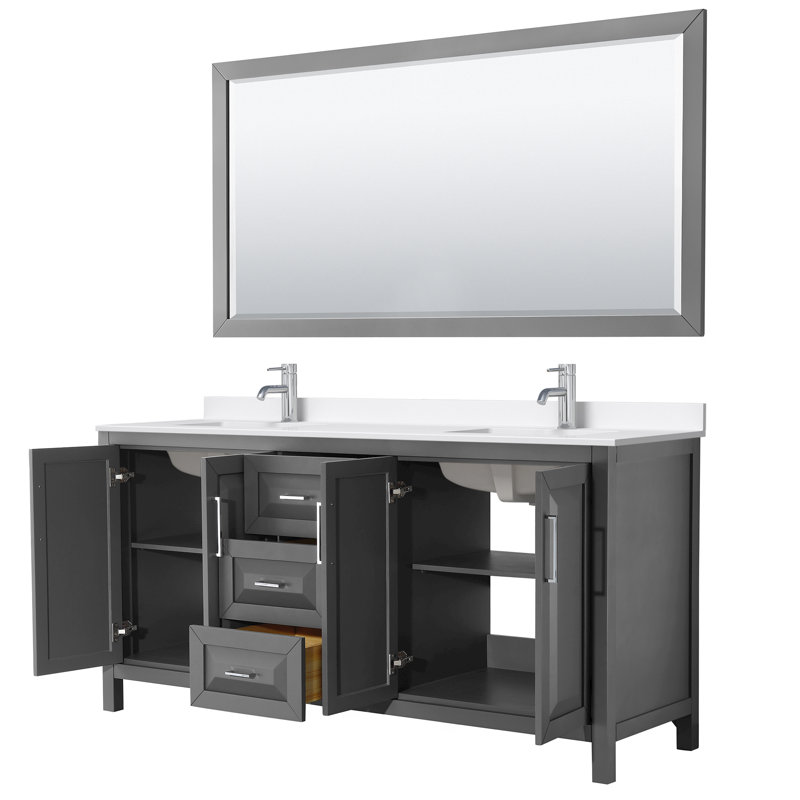 Daria 72 in. with Mirror Vanity, Giotto Quartz, Gray, Polished Chrome