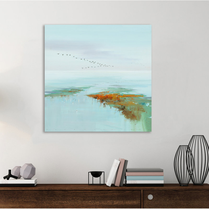 « flying oiseaux », reproduction de peinture à l’acrylique sur toile tendue, H 48 po x l 48 po x P 1,5 po