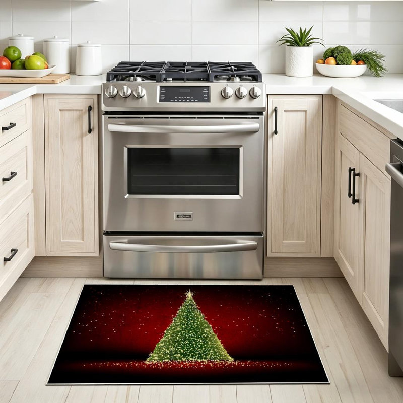 Red Abstract Green Christmas Tree File Light Xmas Machine Washable Indoor Area Rug, Rectangle 32" x 47"