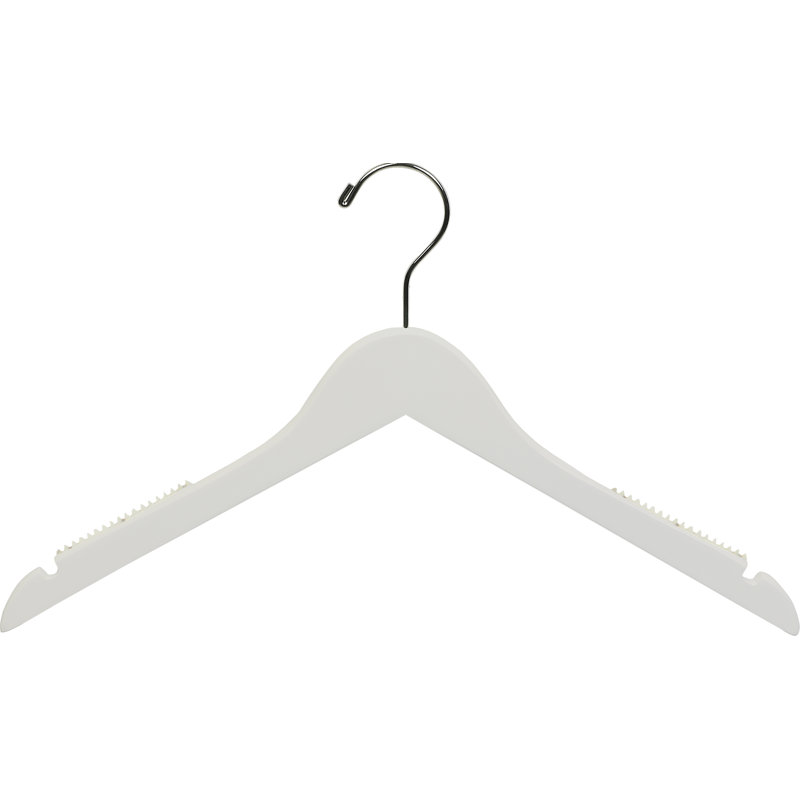 Cintre en bois antidérapant pour robe / chandail / chandail, Blanc