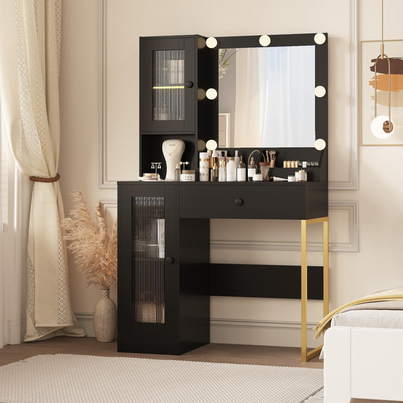 Meuble-lavabo avec miroir et lumières, Noir