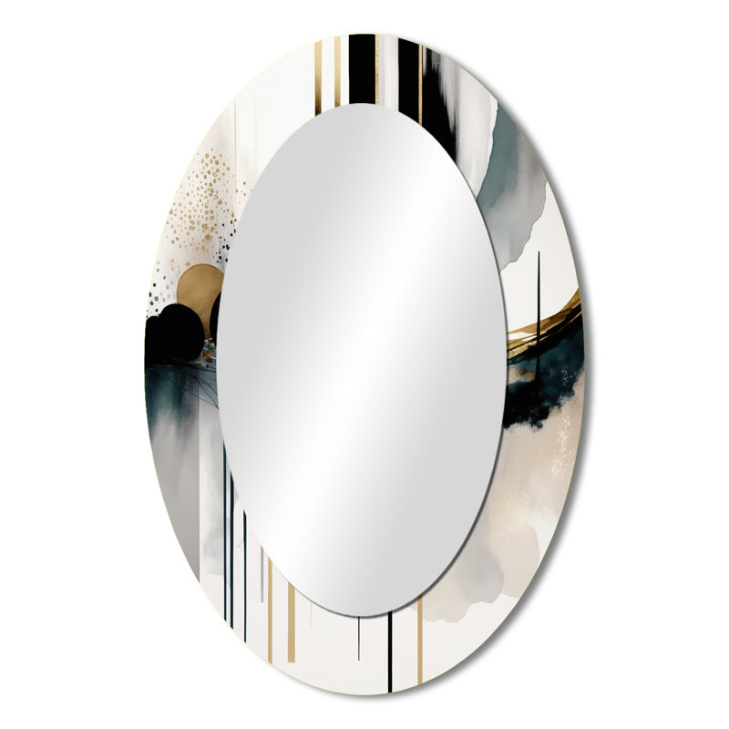 Miroir mural abstrait moderne à formes abstraites V - noir, 36 po x 24 po