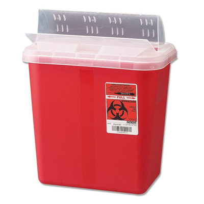 Biohazard Sharps Container W/Clear Lid, 2 Gallon, Red