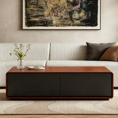 Wooden Coffee Table with 4 Storage Drawers, 51" Large Rectangular Walnut Finish Center Table for Living Room