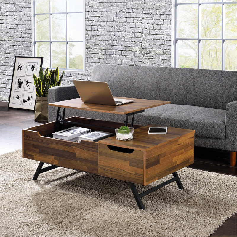 Table basse à 1 tiroir en noyer avec plateau relevable