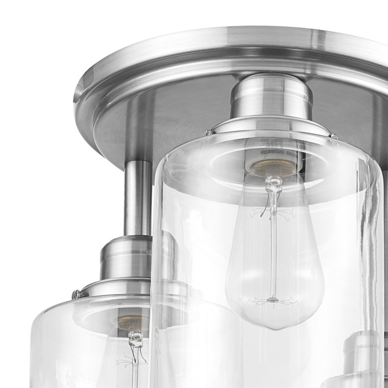 Plafonnier semi-encastré à 3 lumières de 13 po, Acier brossé, Verre transparent