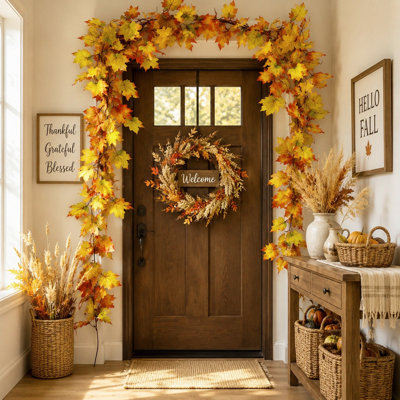 Paquet de 2 guirlandes d'automne feuille d'érable, 5,74 pi / pièce guirlande de vigne suspendue feuillage d'automne artificiel décor de l'Action de grâce pour la maison mariage foyer fête de Noël