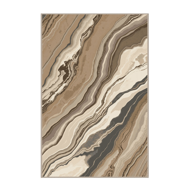 Tapis en marbre beige et luxueux lavable à la machine Arverne, 5 x 8