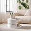Table basse ronde à faible encombrement, style rotatif moderne, bois manufacturé blanc doux, 23,6 po