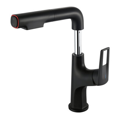 ​​Matte Black Pull-Down Vessel Faucet - Single Hole Bathroom Sink Faucet With Lift Spout & Dual Spray Modes​