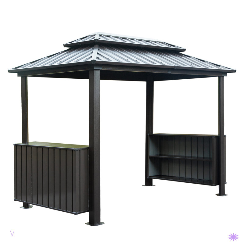Hardtop Grill Gazebo, Outdoor BBQ Gazebo With Double Galvanized Steel Roof, Patio Grill Canopy With 2 Cabinets And Ceiling Hooks For Backyard, Lawn, Garden