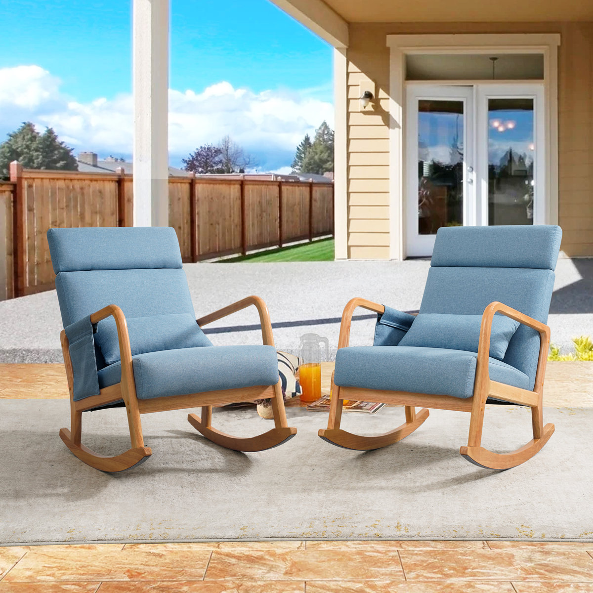 George Oliver Julissa Patio Rocking Chair, Solid Wood Rocker with ...