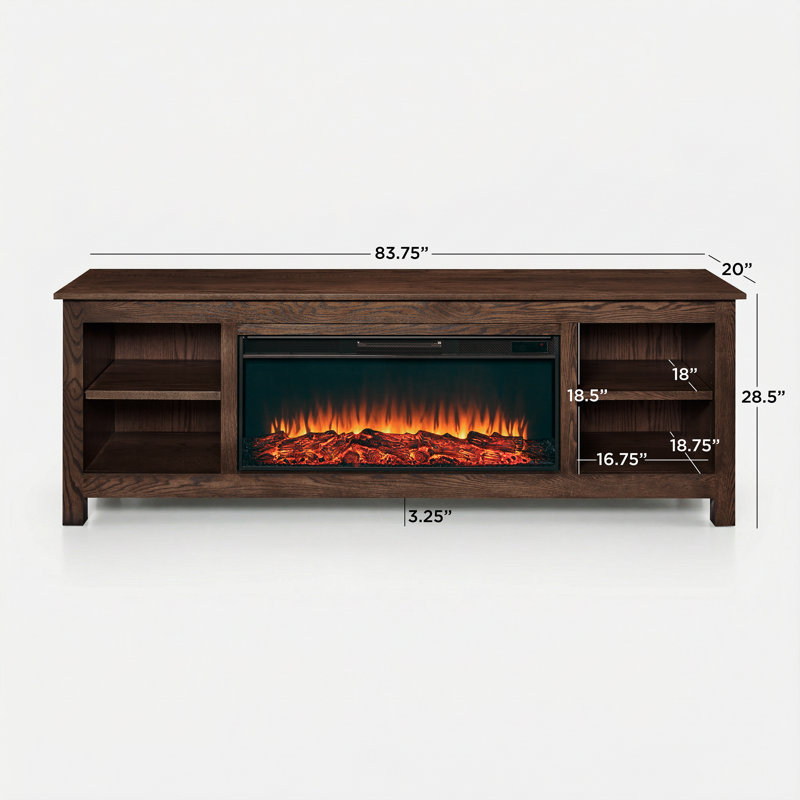 Charley 84" Electric Fireplace TV Stand, Medium Oak