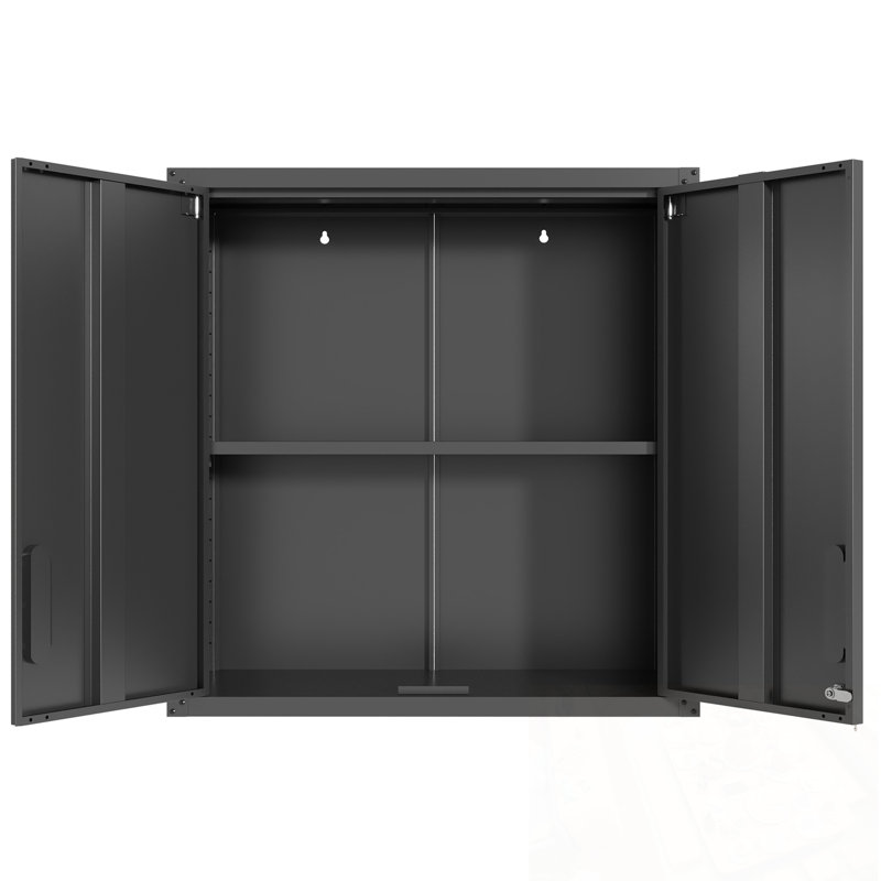 Wall Mounted Metal Storage Cabinet with 2 Locking Doors and 1 adjustable Shelf, Black