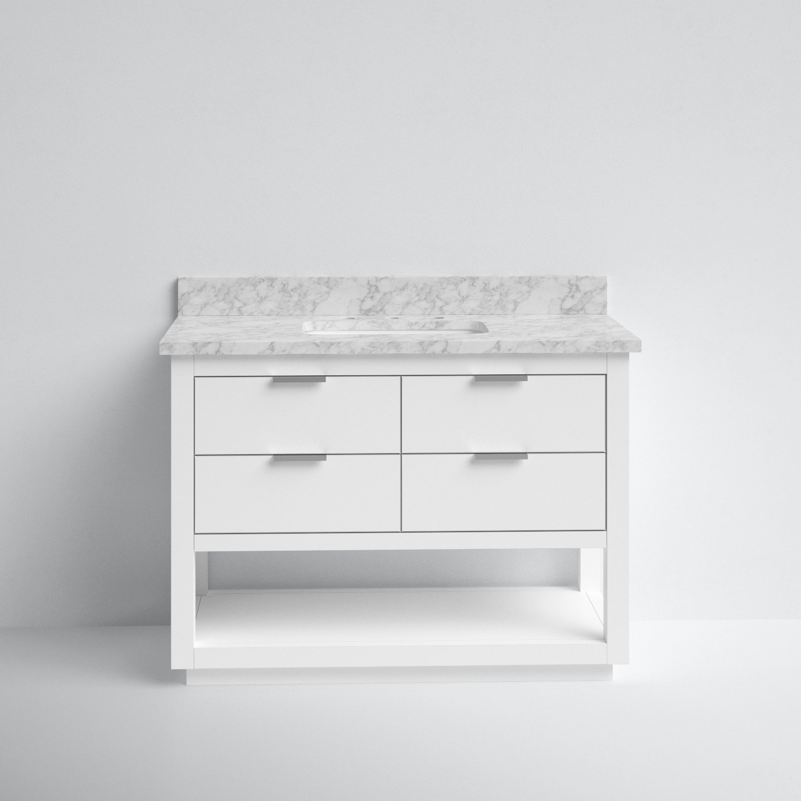 Allie Single Bathroom Vanity, Carrara White Marble/Silver, White, 42"W