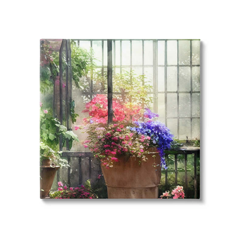 «Sunlit Pots Plants Greenhouse», estampe numérique par Alpenglow, H 17 po x l 17 po x P 1,5 po, Toile tendue