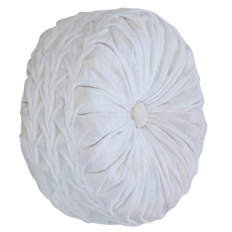 White Round Tufted Velvet Button Pillow