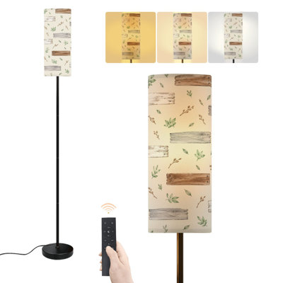 Floor Lamp beige Wooden Plank leaves gray white brown vintage rustic farmhouse Dimmable Modern Standing Lamp with Remote Control Footswitch Bulb Lampshade Tall Pole Corner Lamp for Living Room Bedroom Office