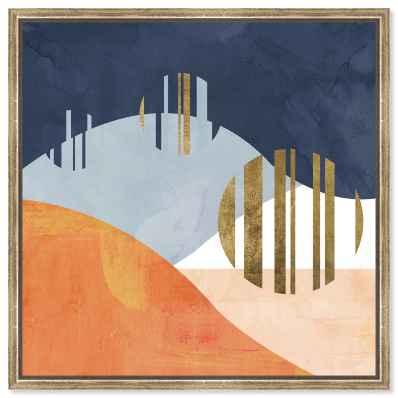 " Abstract The Desert Night, Modern & Contemporary Orange ", 12" H x 12" W x 1.5" D, Gold Floater Framed