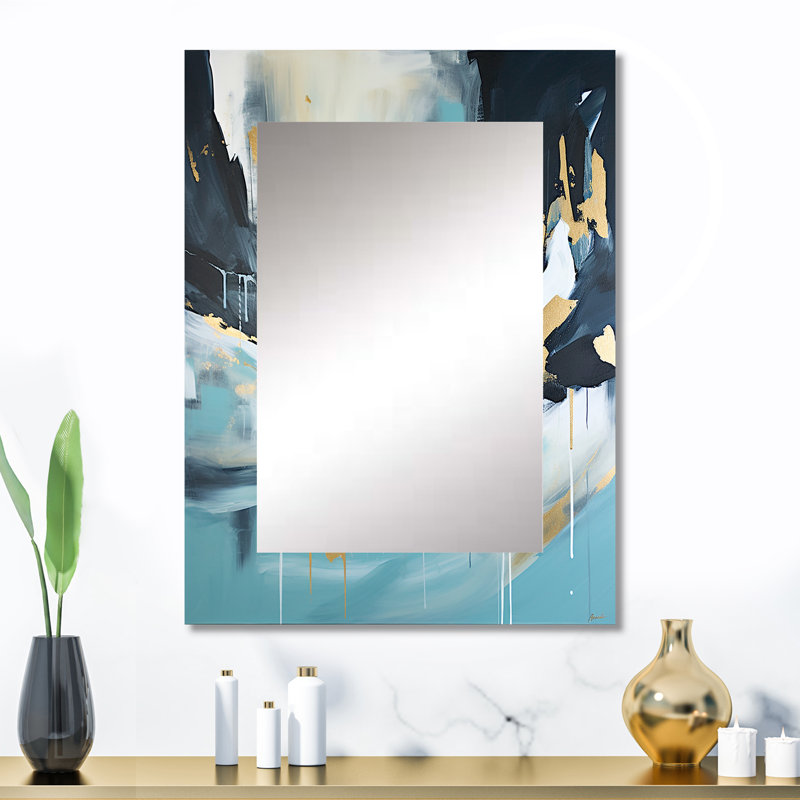 Gold and blue Abstract Expression 2 - Abstract Painting Large Mirror, Modern Unique Wall Mirror Decor, Printed Metal Art