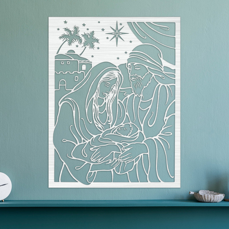 Art mural rectangulaire avec Marie, Joseph et l'enfant Jésus - ACM, H 46 po x l 34,2 po x P 0,25 po, Blanc