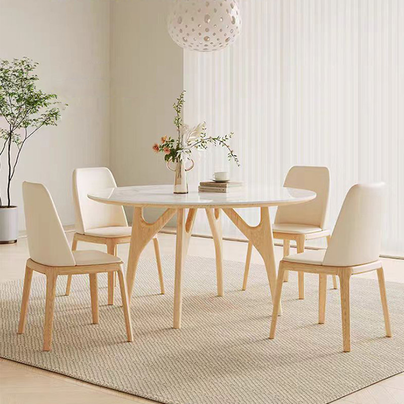 Cream style round table and chair combination, 29.52"H x 47.24"L x 47.24"W, 5 Pieces: Table, 4 Chairs