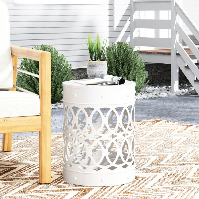 Table de bout d'extérieur moderne en fer blanc, grande taille, fabrication en métal blanc, avec structure chic, Blanc
