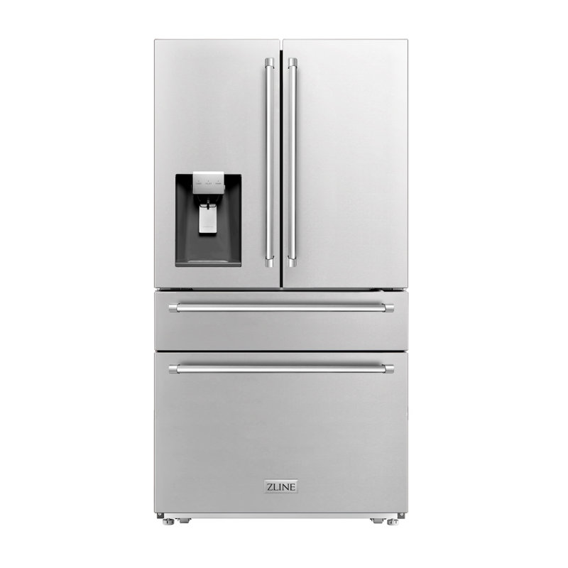 ZLINE 36" 21.6 cu. ft Freestanding French Door Refrigerator with Water and Ice Dispenser in Fingerprint, Stainless Steel