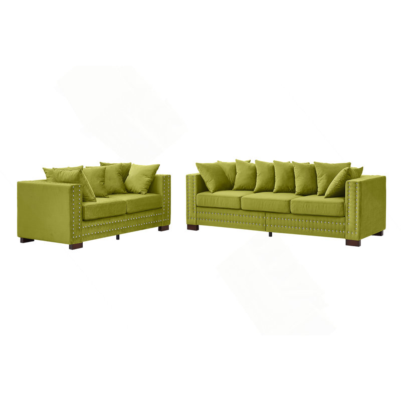 Velvet Upholstered 2+ 3 Seater Sofa, Green