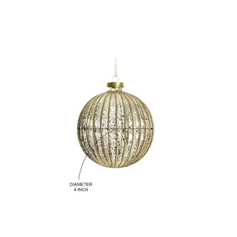  Ornements en verre doré côtelé au mercure, boules de verre avec accents scintillants, décorations d'arbre de Noël d'inspiration rétro, arbre de Noël, couronnes et guirlandes, 4 po de diamètre, paquet de 4