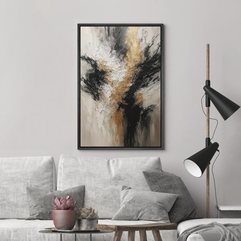 Reproduction d'art abstrait sur toile encadrée pour décoration intérieure moderne, Noir, H 24 po x l 16 po
