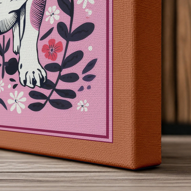 Bulldog in Bloom Eclectic - Wrapped Canvas, 36x24 - 91.4 x 61.0 cm, Terracotta Border
