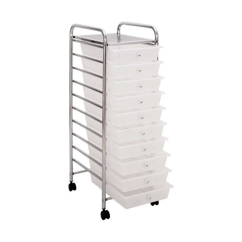 Chariot de rangement à 10 tiroirs, Blanc givré