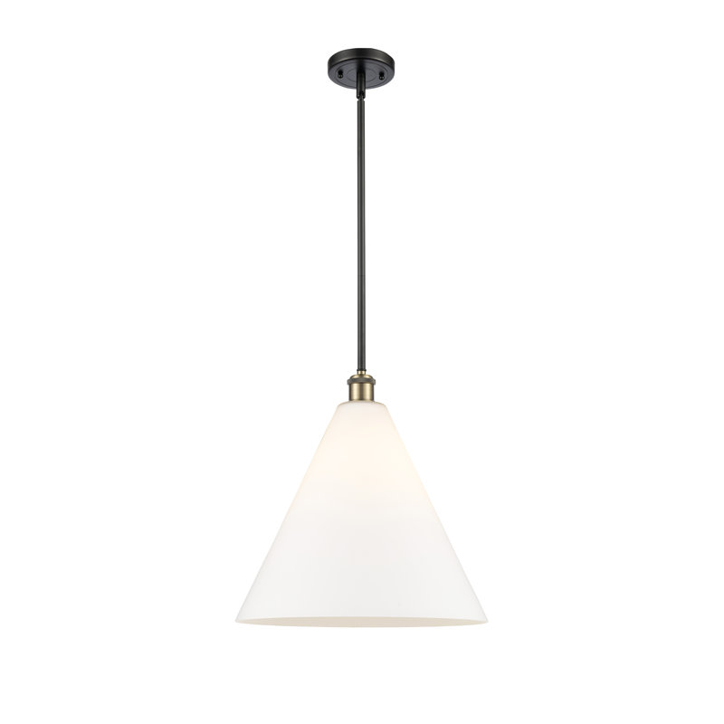 Allean 1 - Light Single Pendant, Matte White, 49.75" H x 16" W x 16" D, Black/Antique Brass